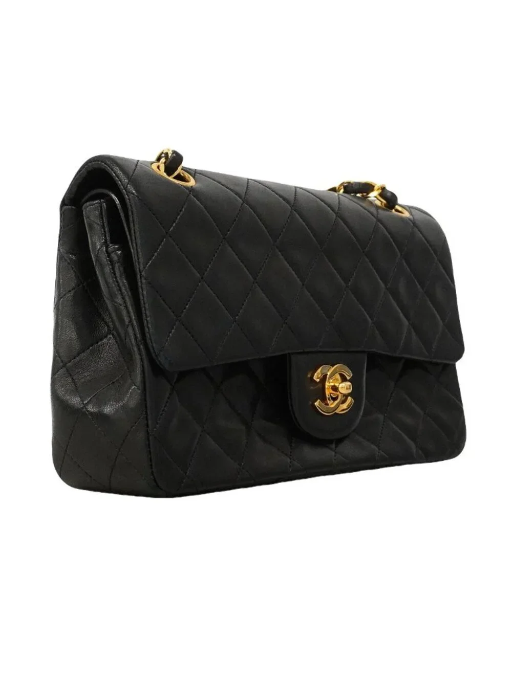 Chanel Shoulder Bag Quilted Lambskin Black Gold
